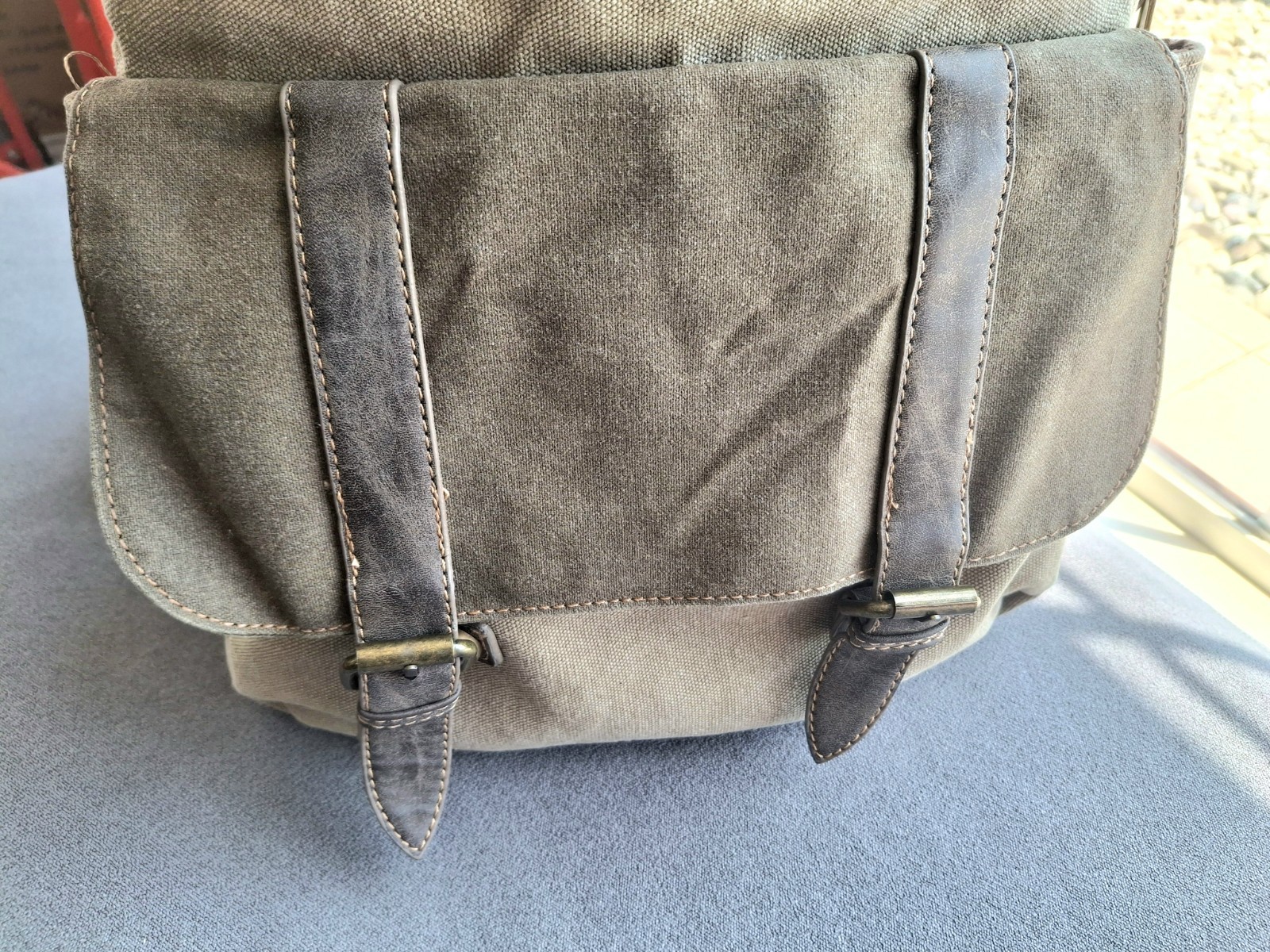 Cargoit Vtg Green Canvas Laptop Backpack Rucksack Leather Trim Magnetic Close