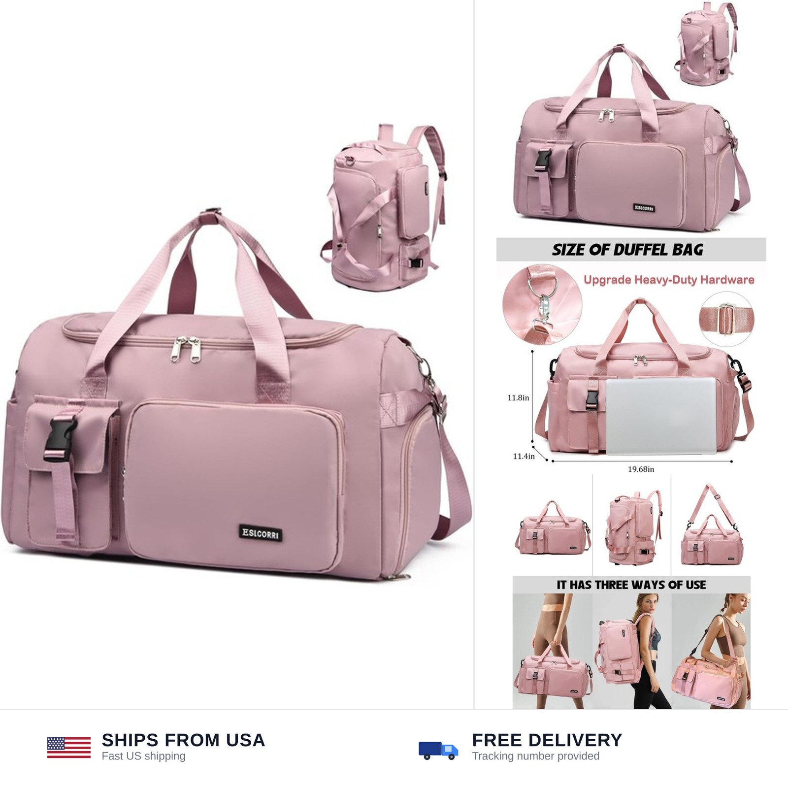 Eslcorri Gym Duffle Bag for Women Men, Sports Backpack with Wet & Shoe Compar…
