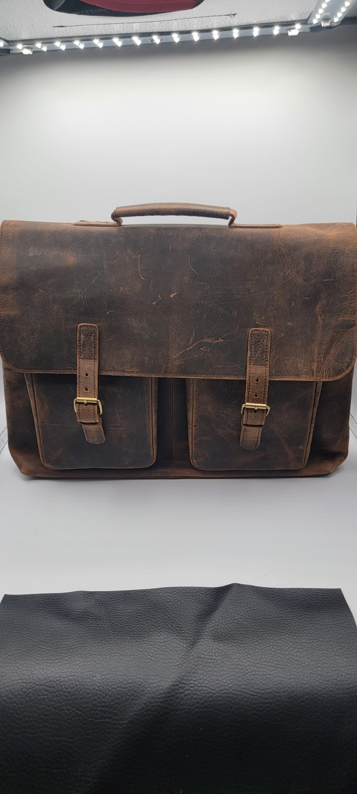 KomalC Distressed Buffalo Leather Briefcase Laptop Messenger Bag & Note Pad. New