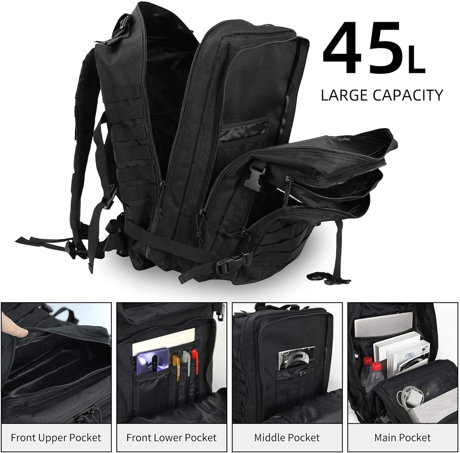 30L/45L Military Tactical Backpack For Men Molle Daypack 3Day Bug Out Hiking Bag
