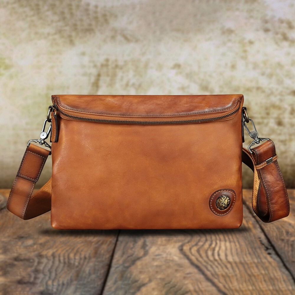 Genuine Leather Messenger Bag for Men Shoulder Bag Clutch bag Crossbody Purse