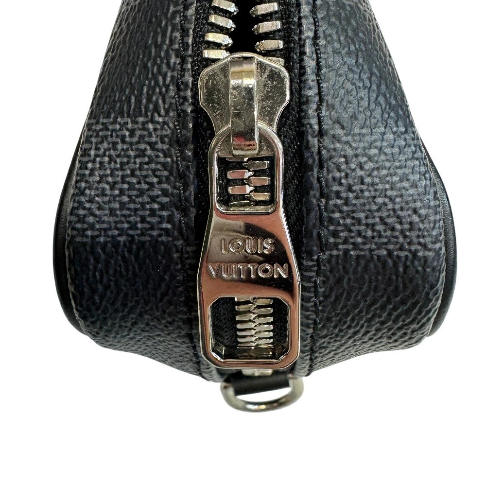 Louis Vuitton Pochette Kasai N41664 Damier Graphite Canvas Clutch Bag Black Gray