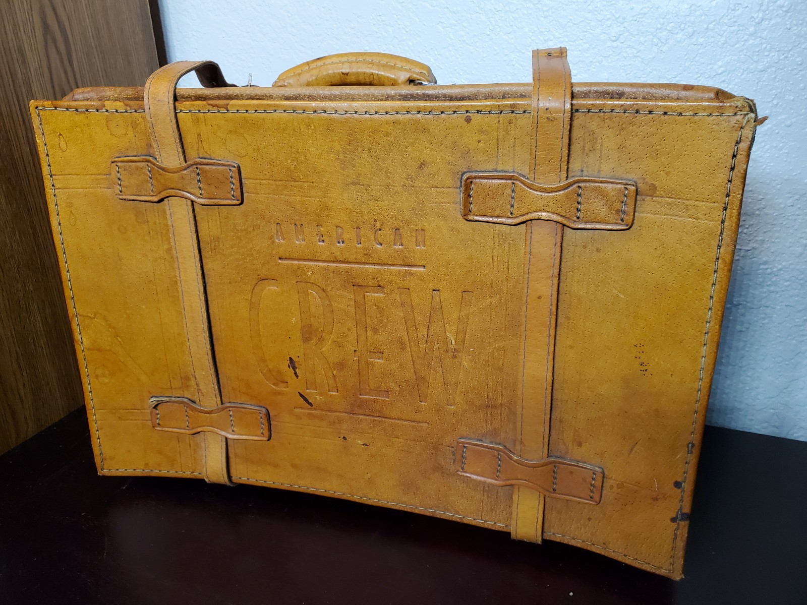 Vtg American Crew Leather Bound Men’s Shaving Case Overnight Luggage Bag