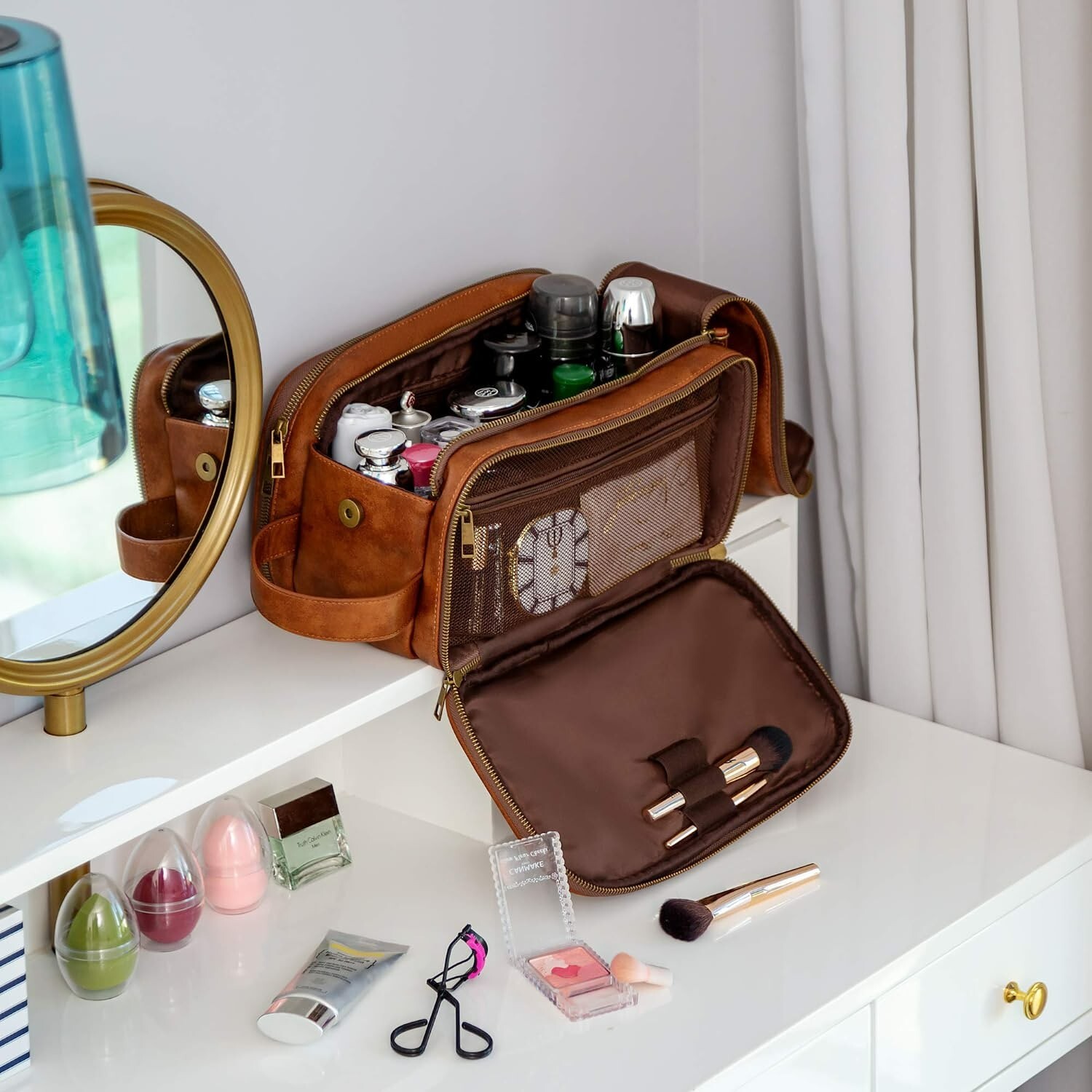 Elviros Toiletry Bag for Men Large Travel Shaving Dopp Kit Organizer PU Leather