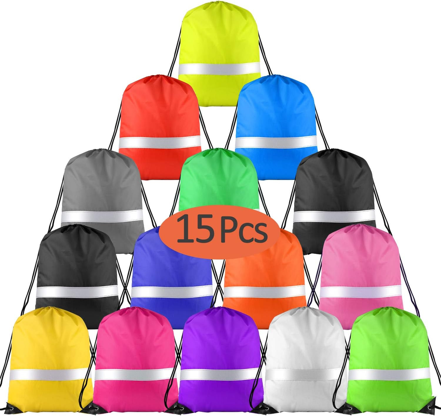 12 Pcs Drawstring Backpack Bag Bulk Reflective Backpack Green String Bags Cinch