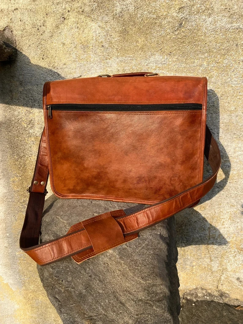 Men’s Vintage Leather Laptop Briefcase Everyday Messenger Shoulder Work Bag
