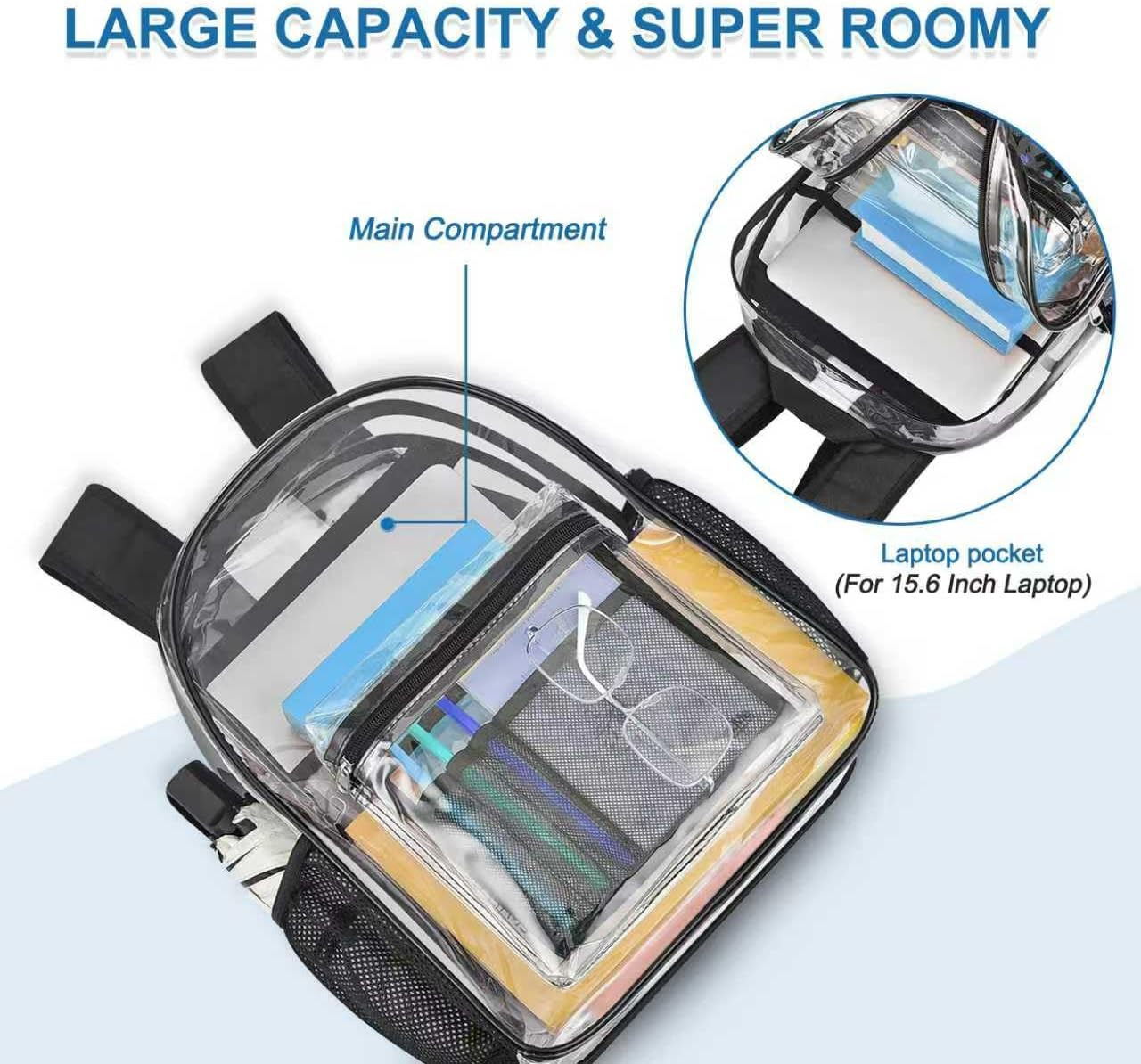 Clear Backpack Heavy Duty PVC Transparent Backpack with Reinforced Strap See thr