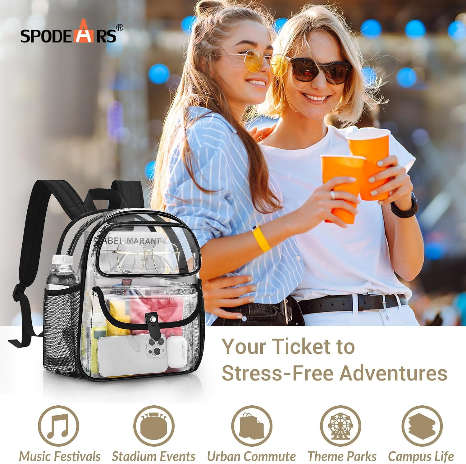 Sports Fan Small Clear Backpack for Stadium, Concert, Festival & More – Multi-Po