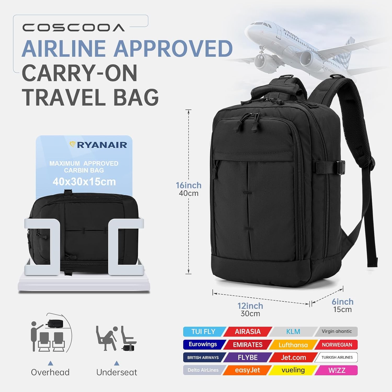 Small Travel Backpack 20L,Personal Item Bag 40x30x15cm,Flight Approved Unders…