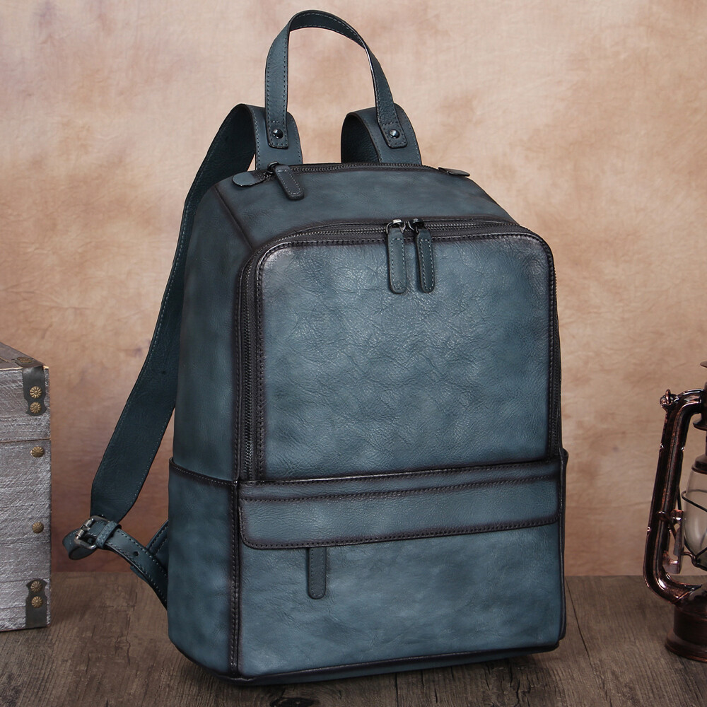 Genuine Leather Backpack Purse Men Vintage Rucksack Daypack for Travel Laptop