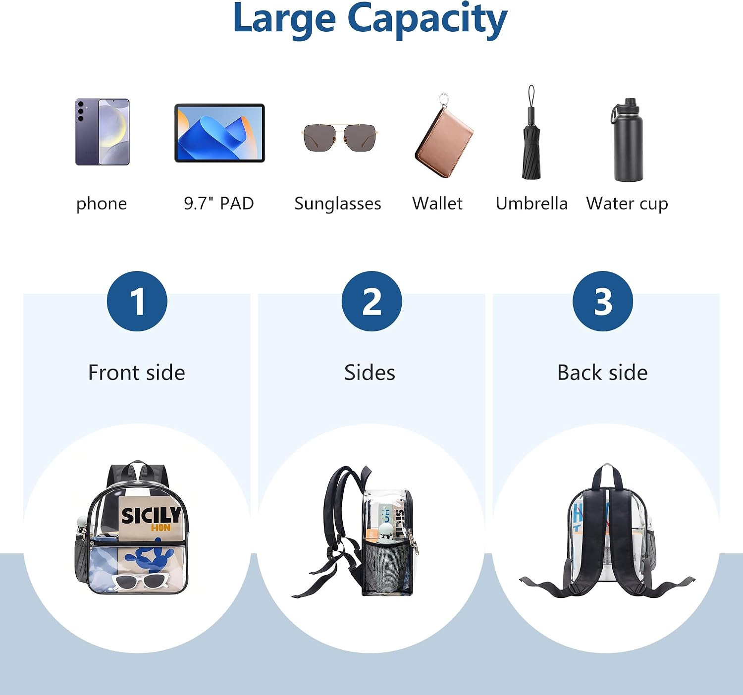 Clear Backpack for Stadium Events, Black | Stadium Approved Clear Bag, 0.4Mm Hea