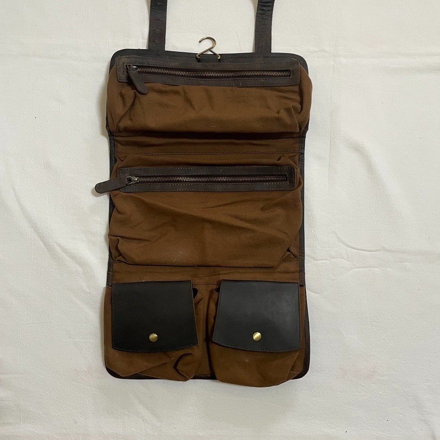 KomalC Genuine Buffalo Leather Hanging Toiletry Bag Brown Dopp Kit Travel Case