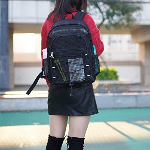 Heavy Duty Mesh Backpack, See Through College Backpack, Semi-transparent Black