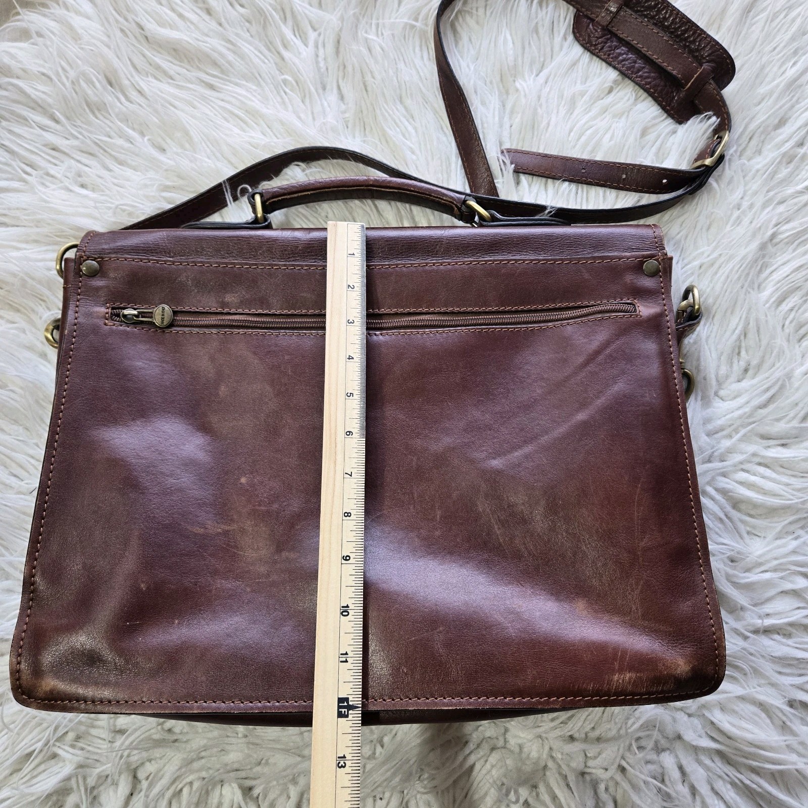 OLD ANGLER-Italian Leather Briefcase Messenger Bag Removable Strap Made Italy