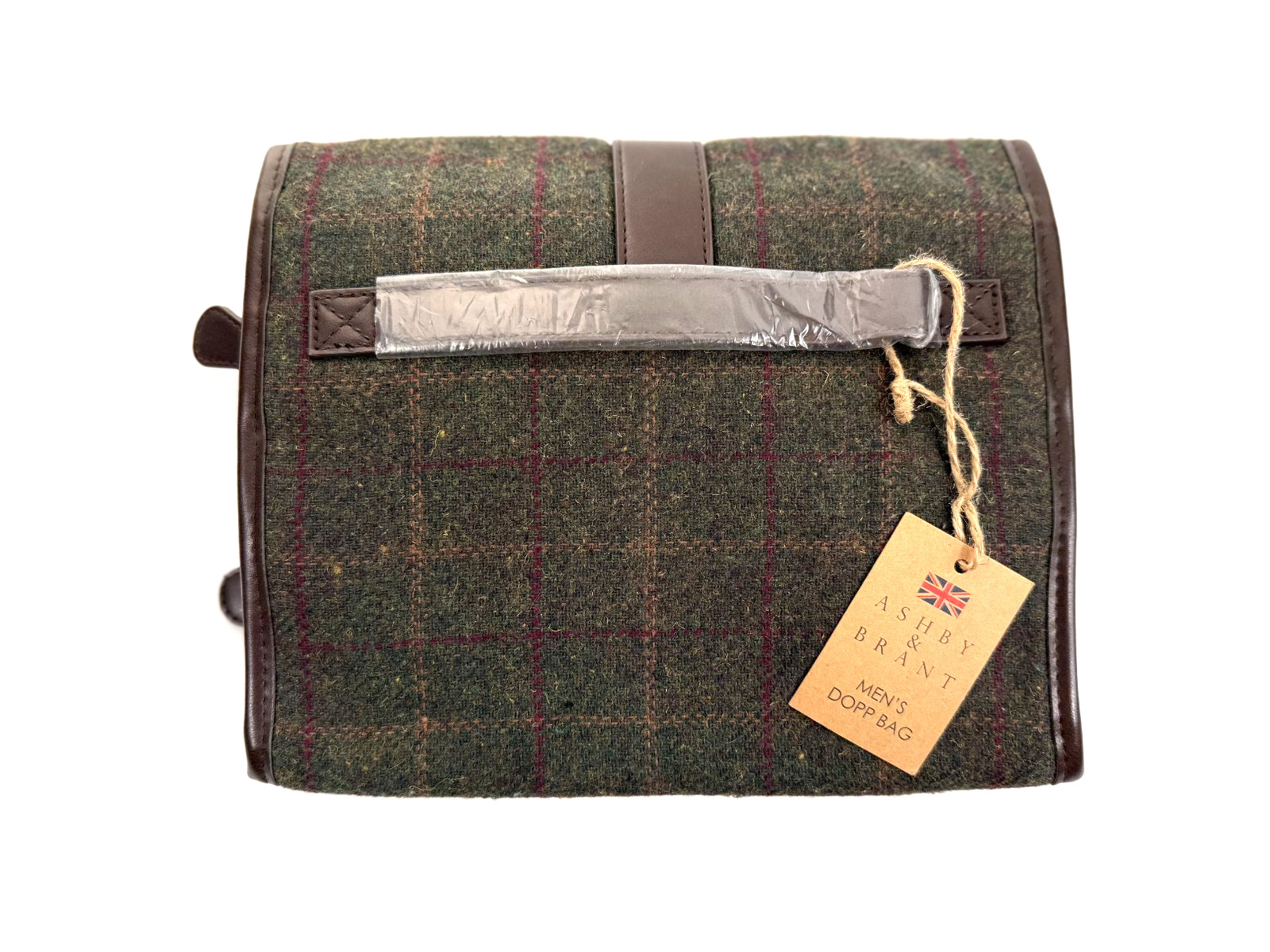Ashby & Brant Wool Blend Dopp Bag Travel Olive Green Plaid Brown Men`s