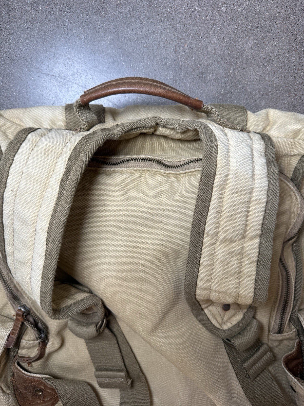 A. Kurtz Maplewood Courier Backpack Cotton Canvas Military Rucksack Leather Trim