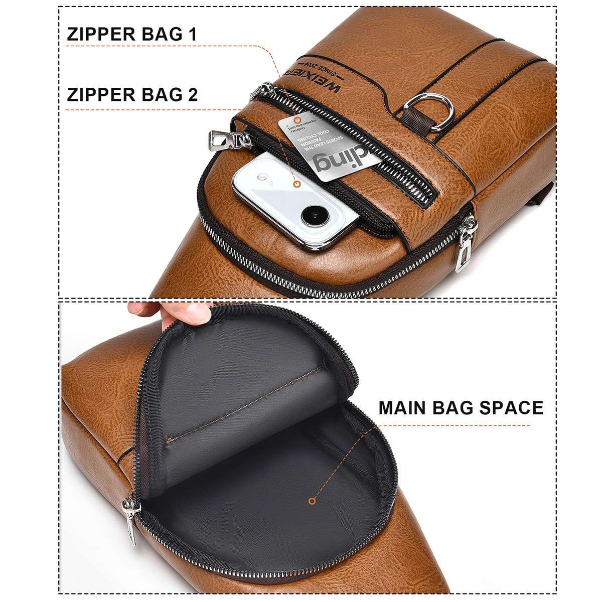 Men’s Leather Sling Backpack Shoulder Bag Travel Casual Crossbody Chest Pack US