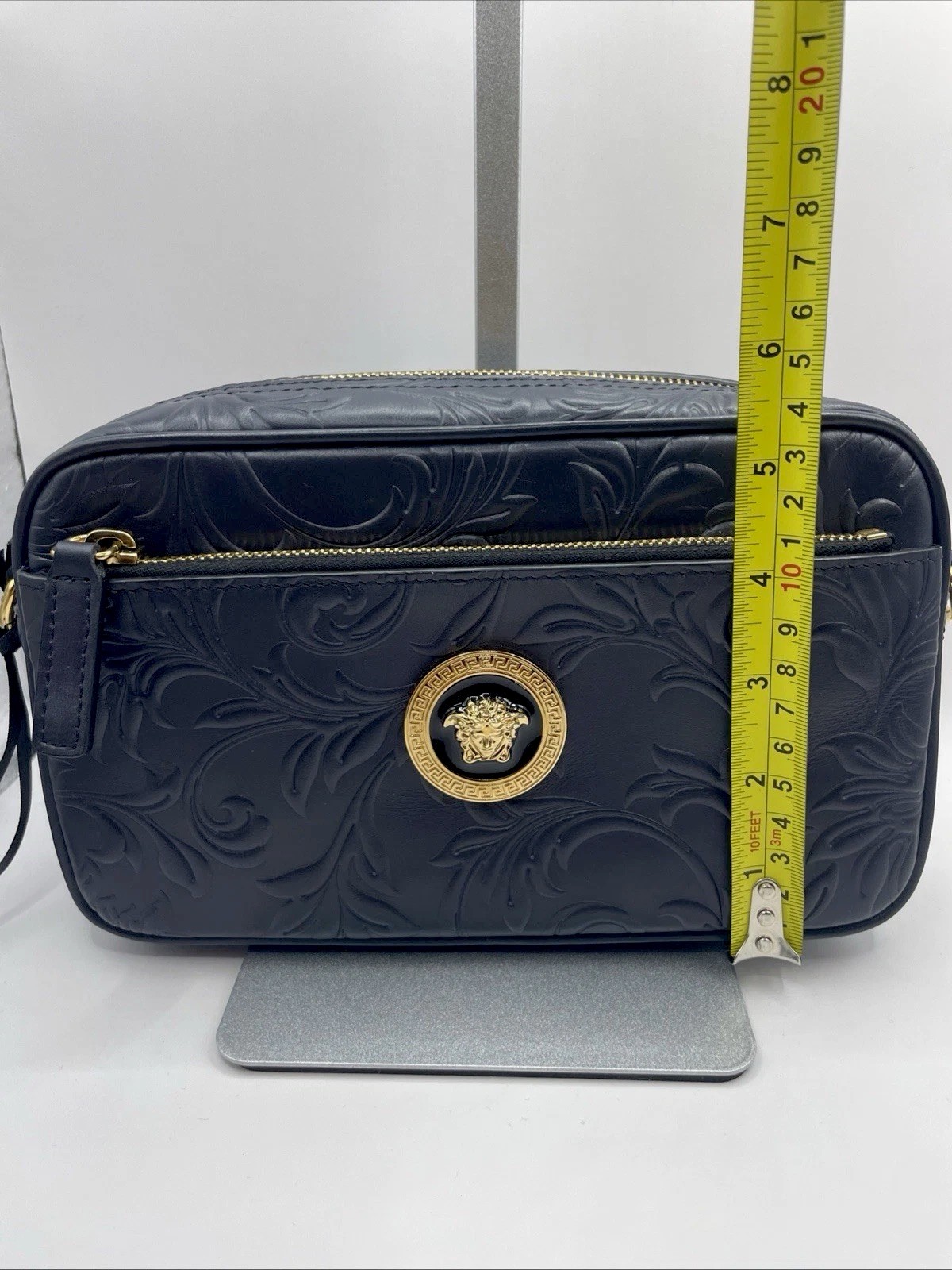 Versace Medusa Head Embossing Calf Leather Blue Crossbody Bag 1005464 IT NWT