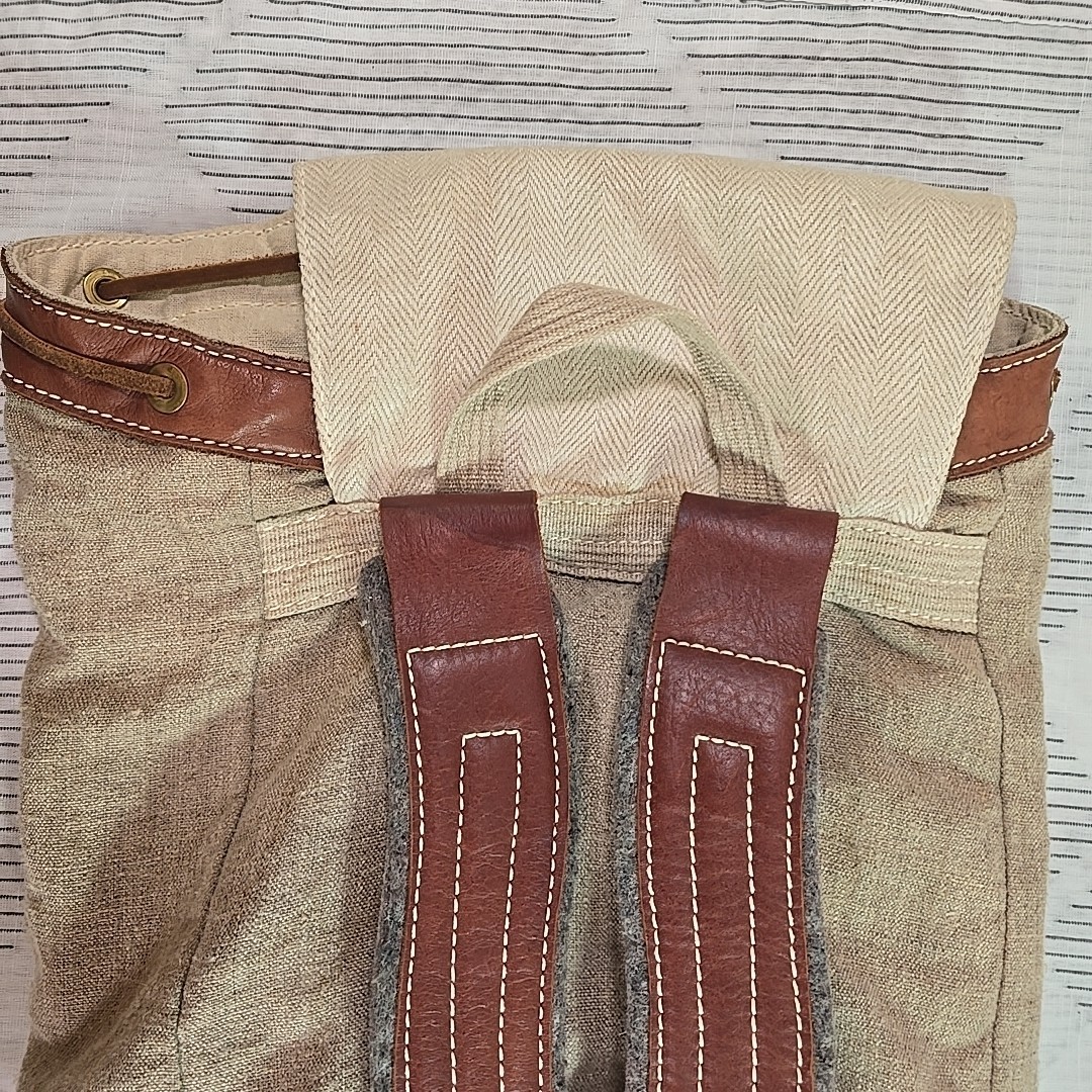 TERRA PAX Eco-friendly Hemp Linen Leather Beige TerraPax School Travel Backpack