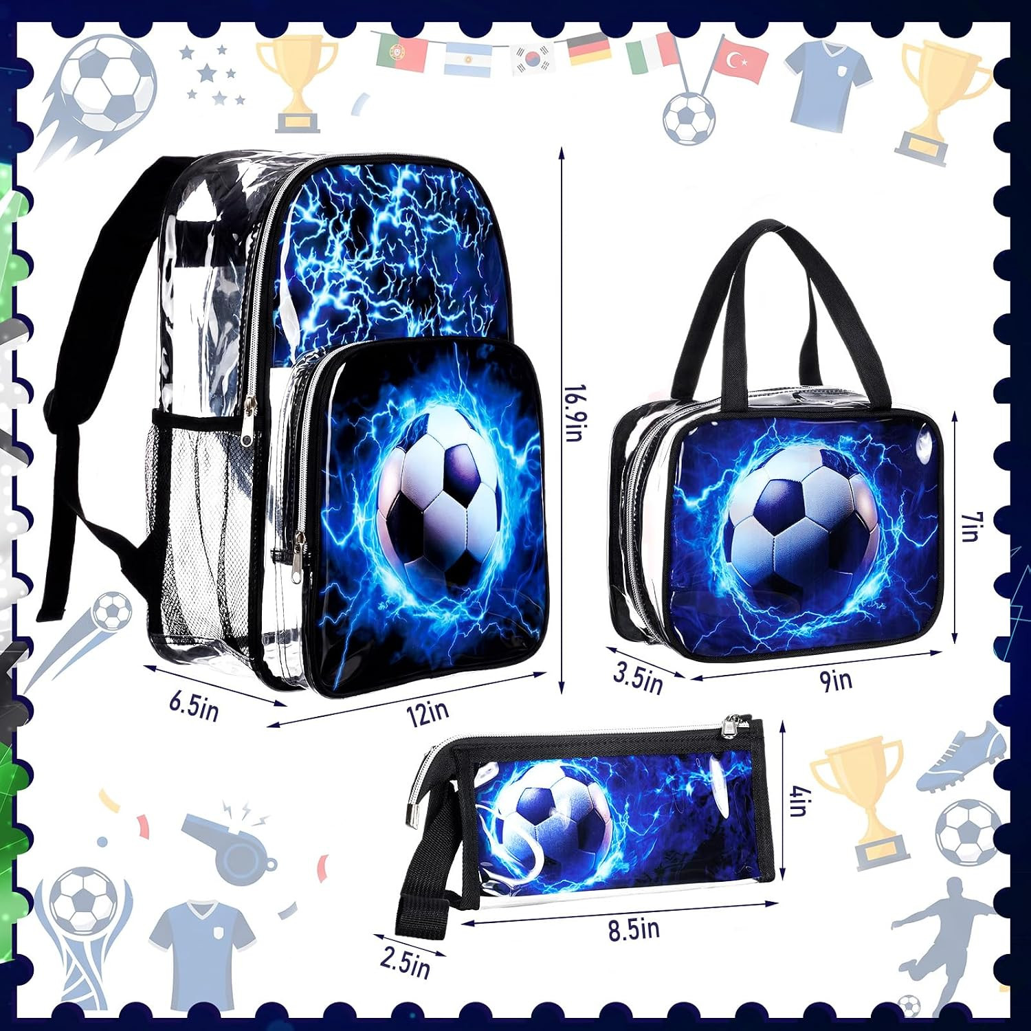 3 Pcs Clear Backpack for Heavy Duty Clear Stadium Bag Transparent Backpack with