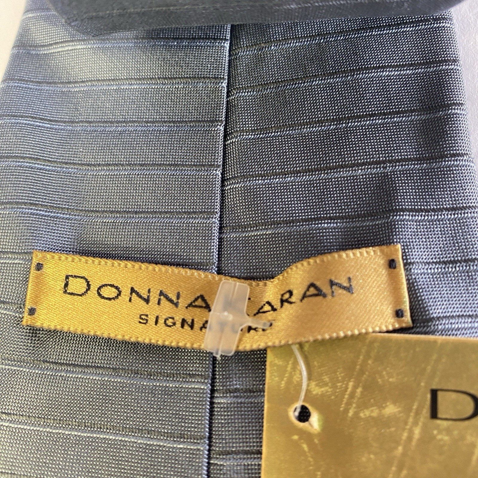 Donna Karan Vintage Tie USA Made Retro Silk 100% Gray Stripe New W Tag 56″