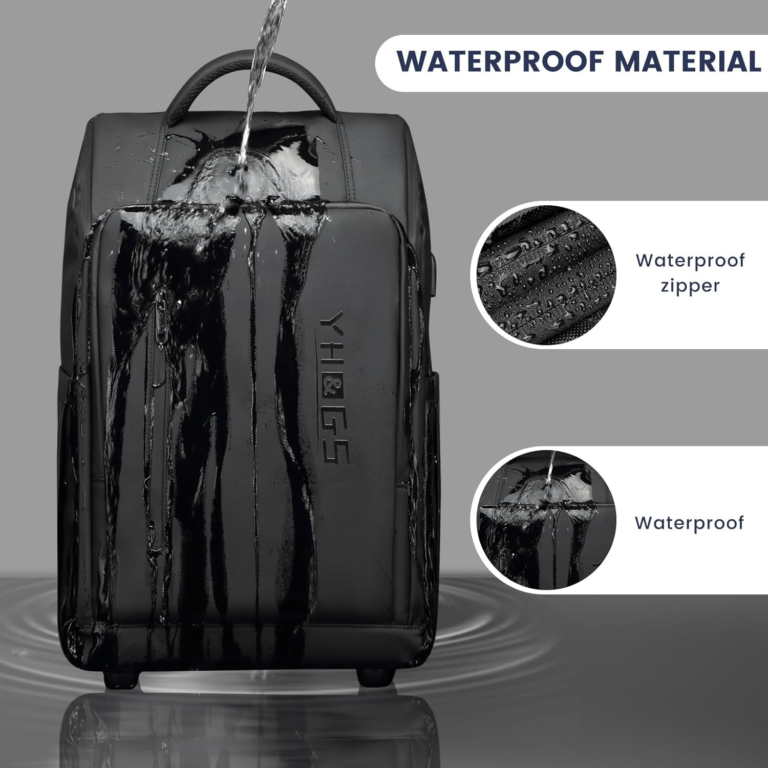 Rolling Backpack with Wheels, Waterproof Wheeled Backpack with USB Ports for Men
