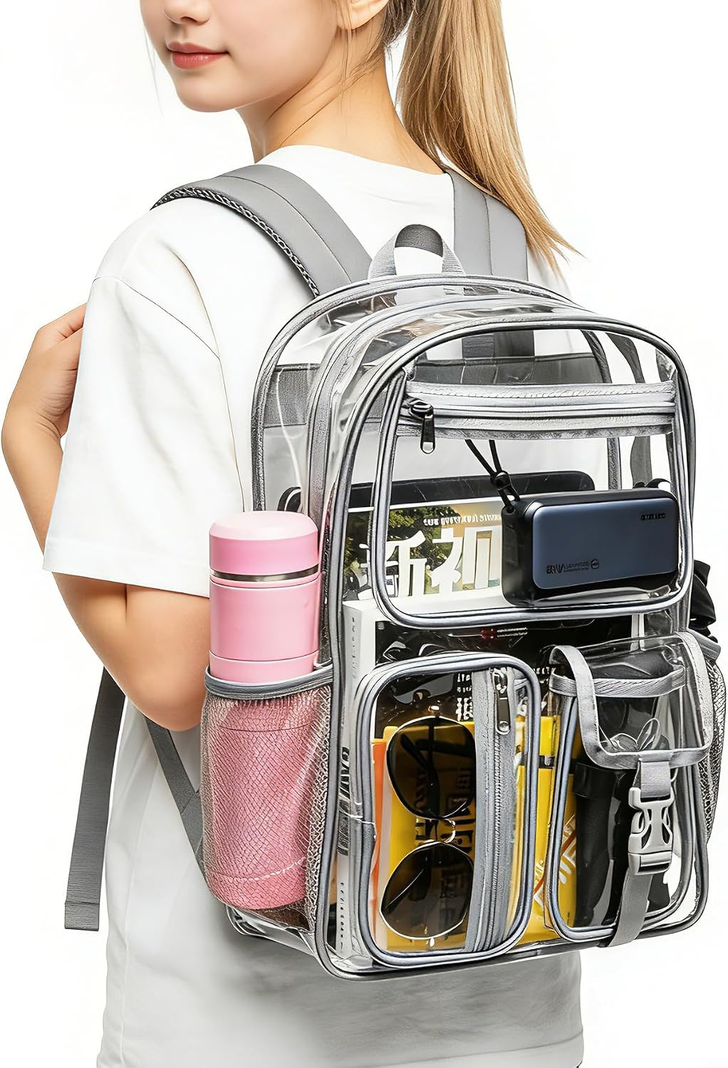 Heavy Duty Clear Backpack for Stadium Events, Large Capacity Clear Bookbag Trans
