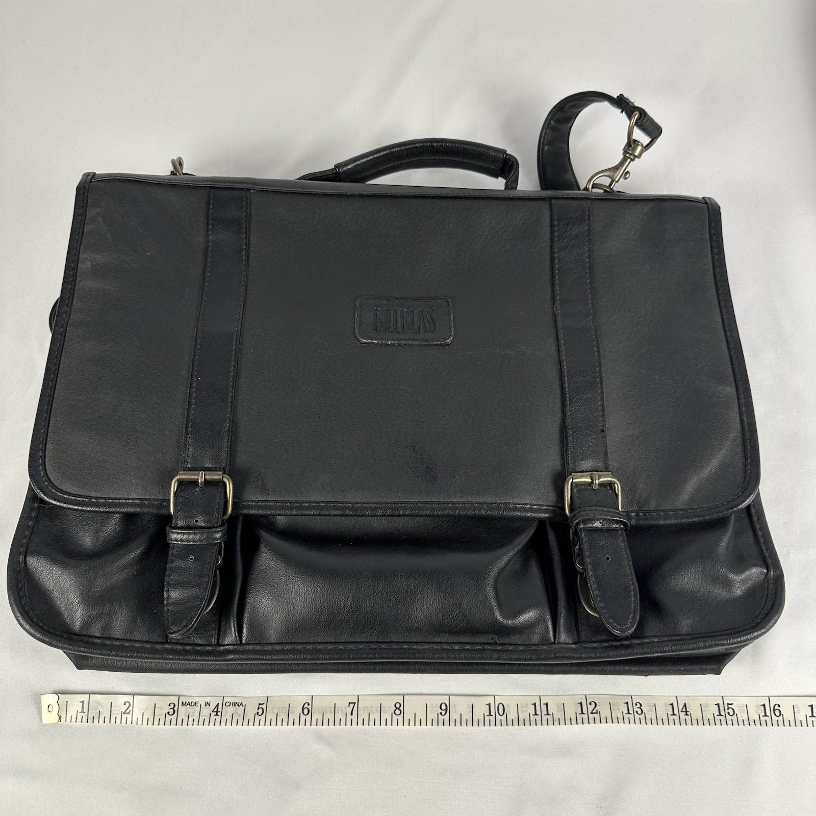 Vintage Bill Blass Leather Briefcase Messenger Bag Black Multi Pocket Work