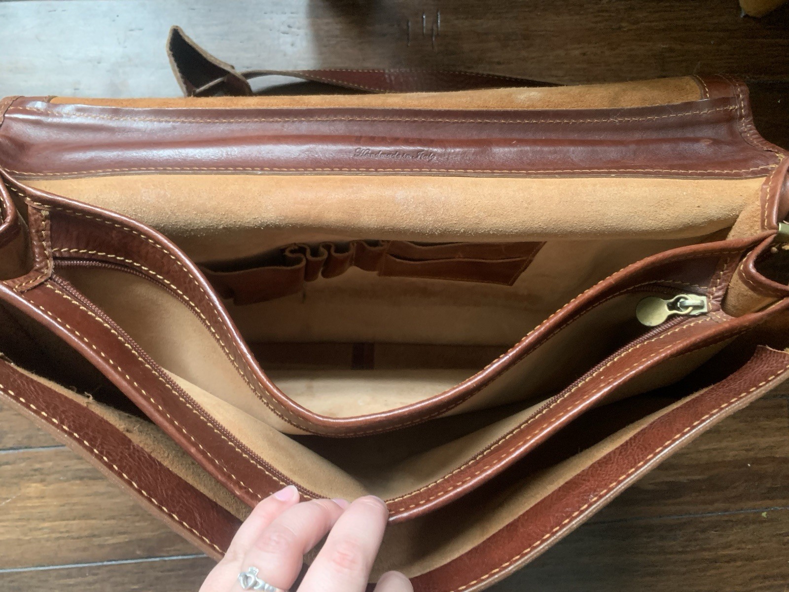 Floto Leather Briefcase Brown Made In Italy Pre-owned Good Condition