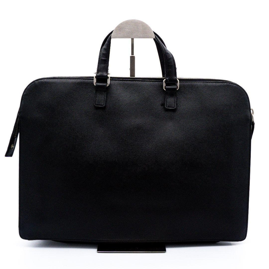 PRADA Saffiano Leather Briefcase Black Business Bag Organizer Silver Hardware