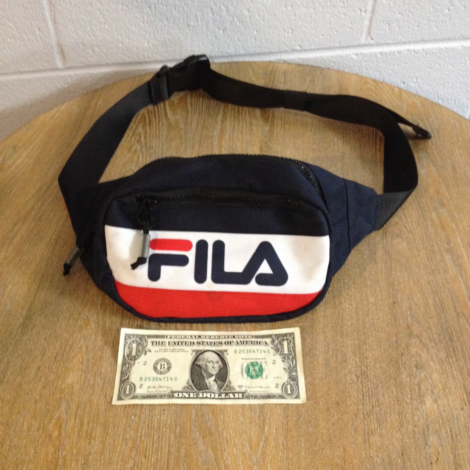FILA Black Logo Fanny Pack Adjustable Belt Strap 2 Zipper Pockets Canvas