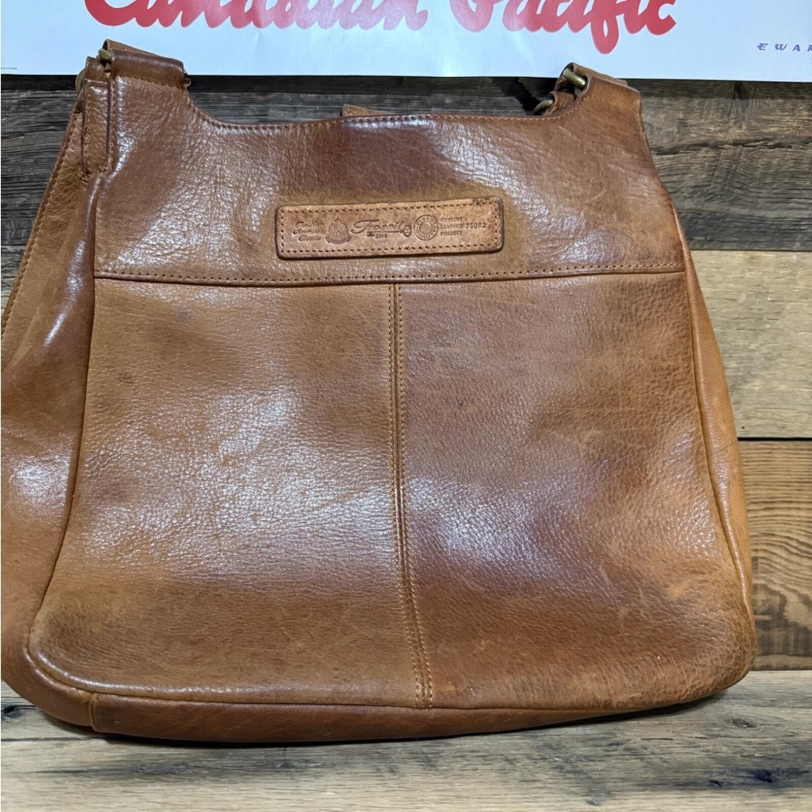 Fossil Brown Leather Shoulder Bag with Key Charm