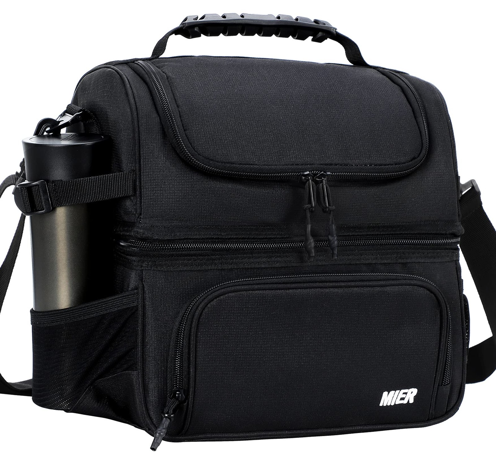 MIER Dual Compartment Lunch Bag Tote with 10.5 x 7.75 x inches, Black