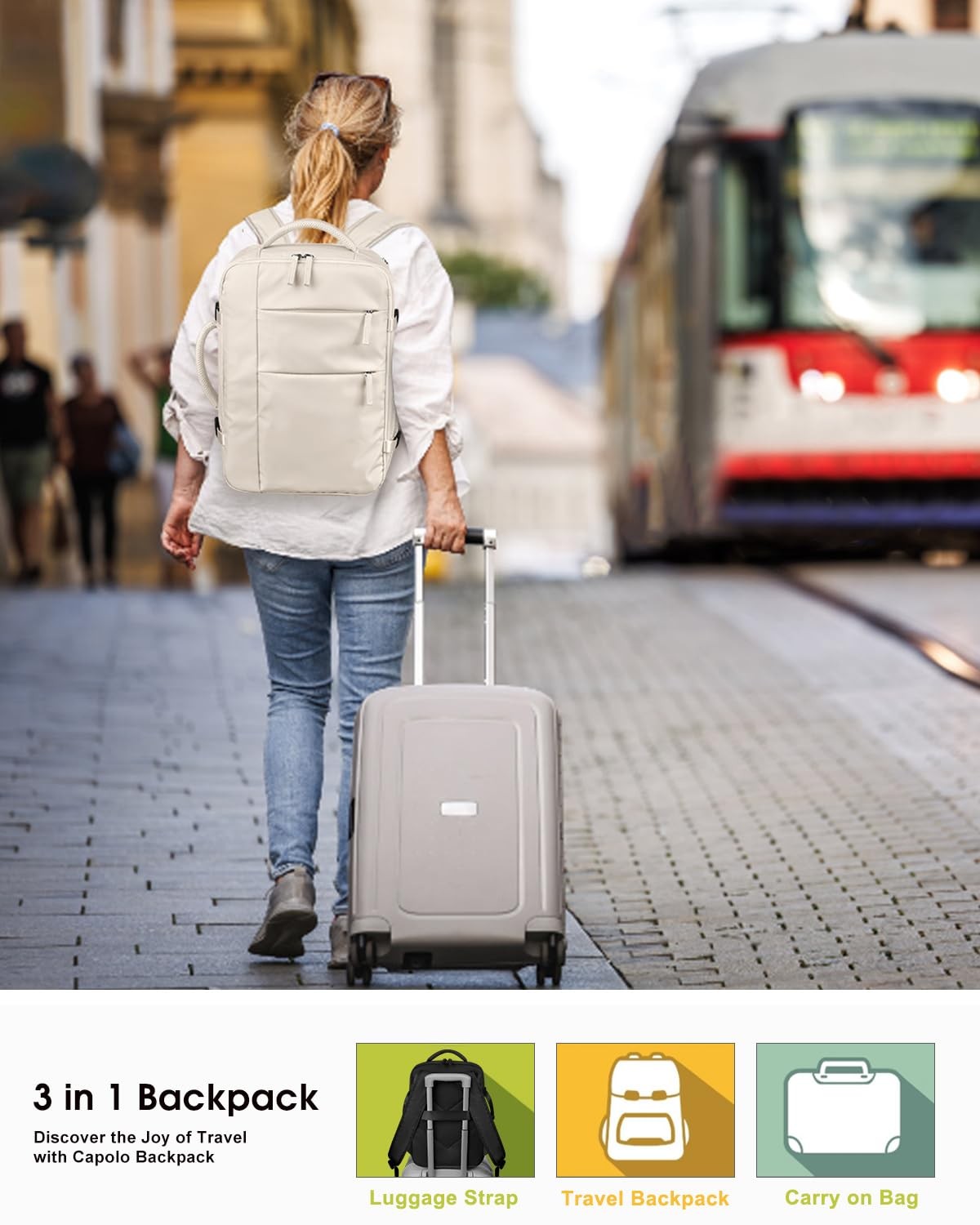Travel Backpack Waterproof 15.6in Laptop Carry On Business Bag Beige