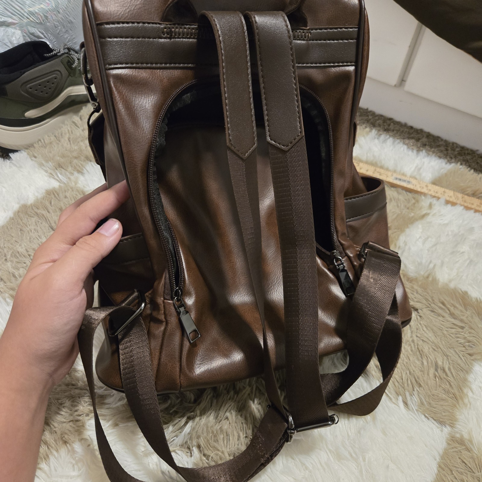 Women’s Brown Backpack Zip Closure Adjustable Shoulder Straps Inner Pockets