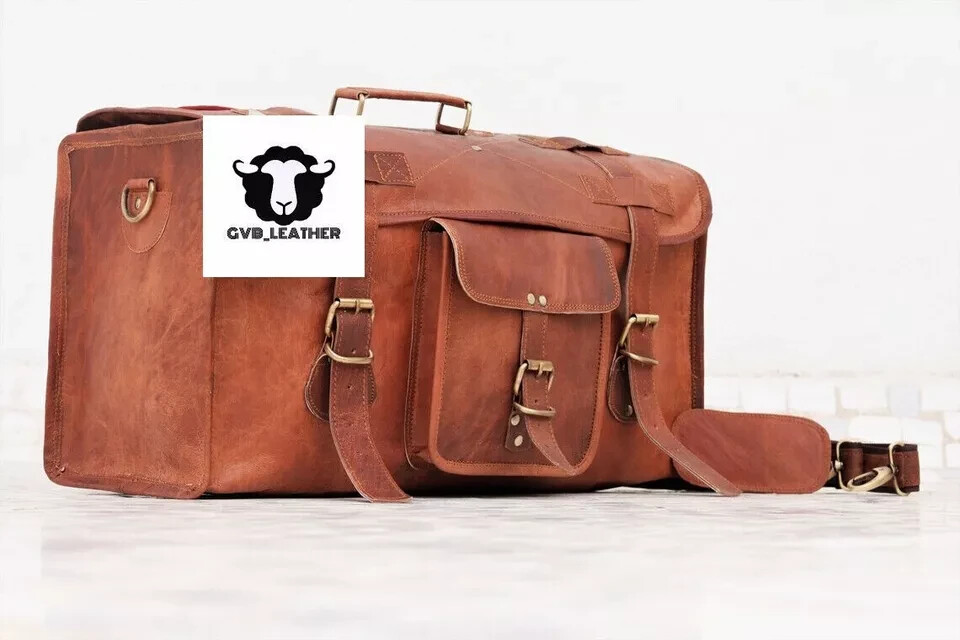 Men’s Spacious Weekender Leather Travel Luggage Gym Genuine Duffel Bag 28″