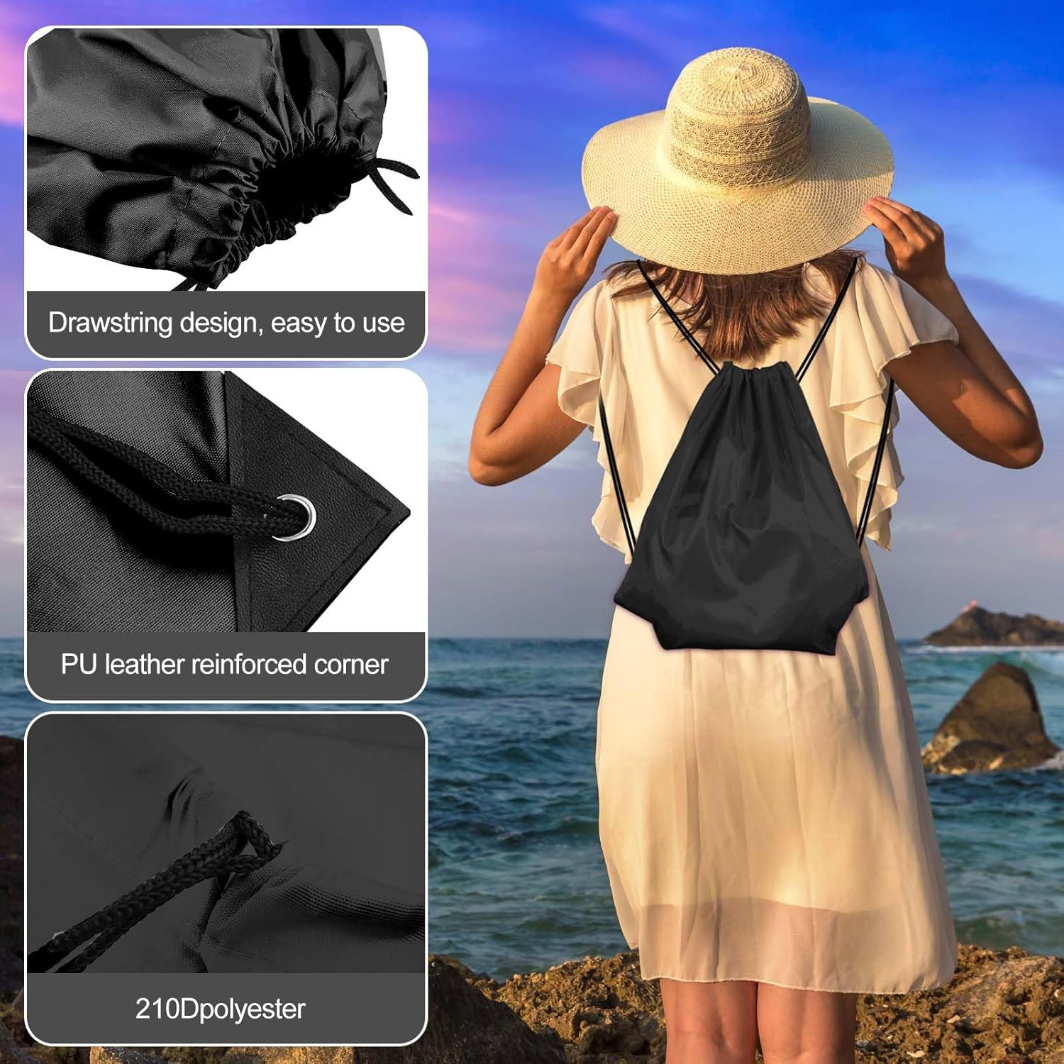 40Pc Black Drawstring Backpacks – Gym, School, Travel – 40Cm*34Cm/15.7’X13.4′ –