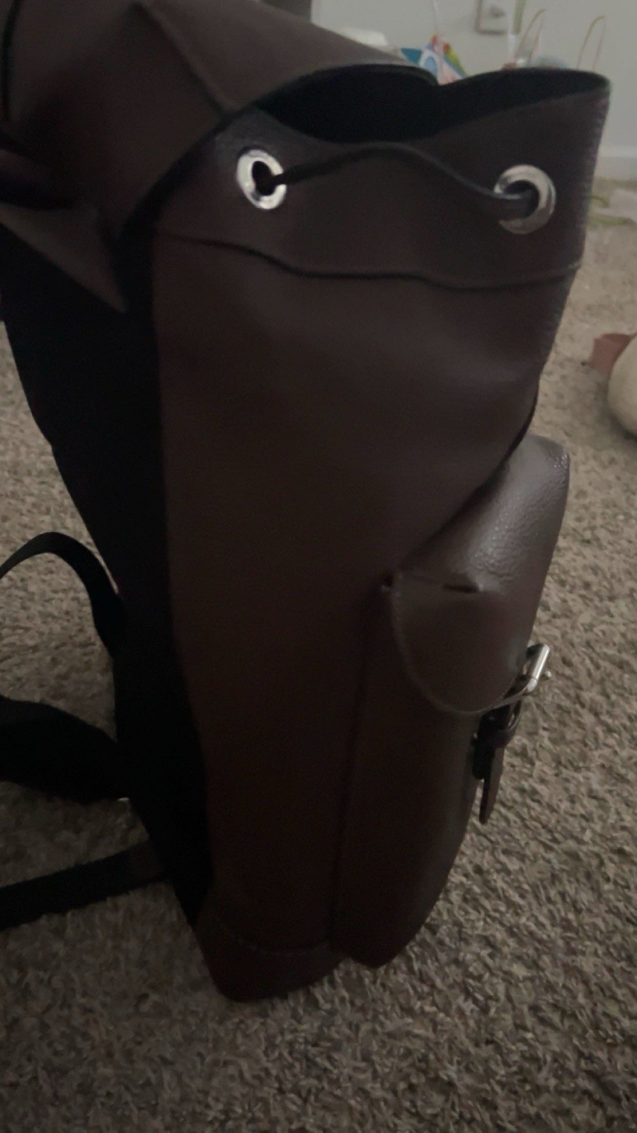 Coach backpack, Brown Solid Backpack Drawstring Flap w/ Buckle Closure