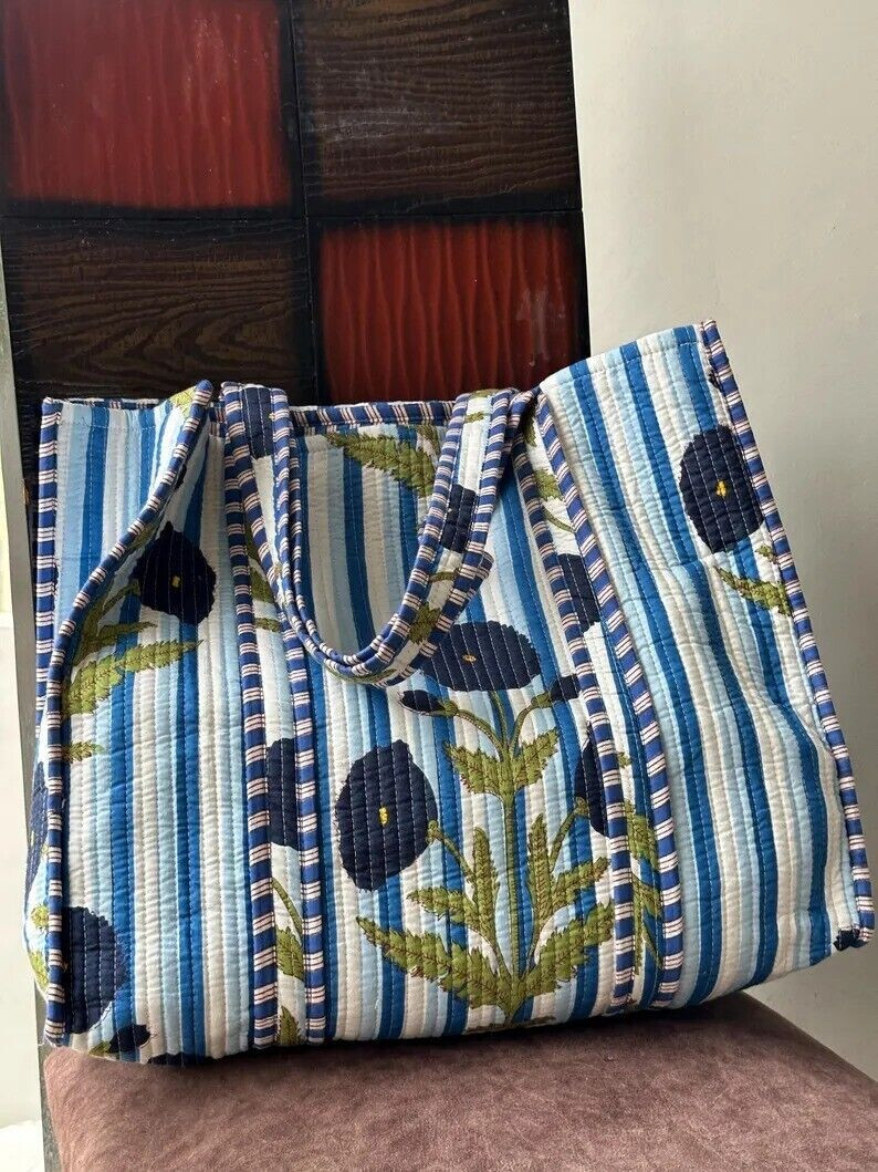 Floral Print Quilted Cotton Shoulder Bag Beach Style Women’s Handbag