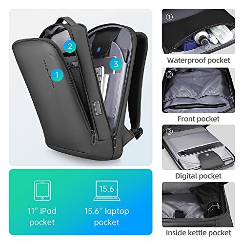 Slim Laptop Backpack for Men, High Tech Backpack 11.8 x 4.3 x 16.5 inch Black