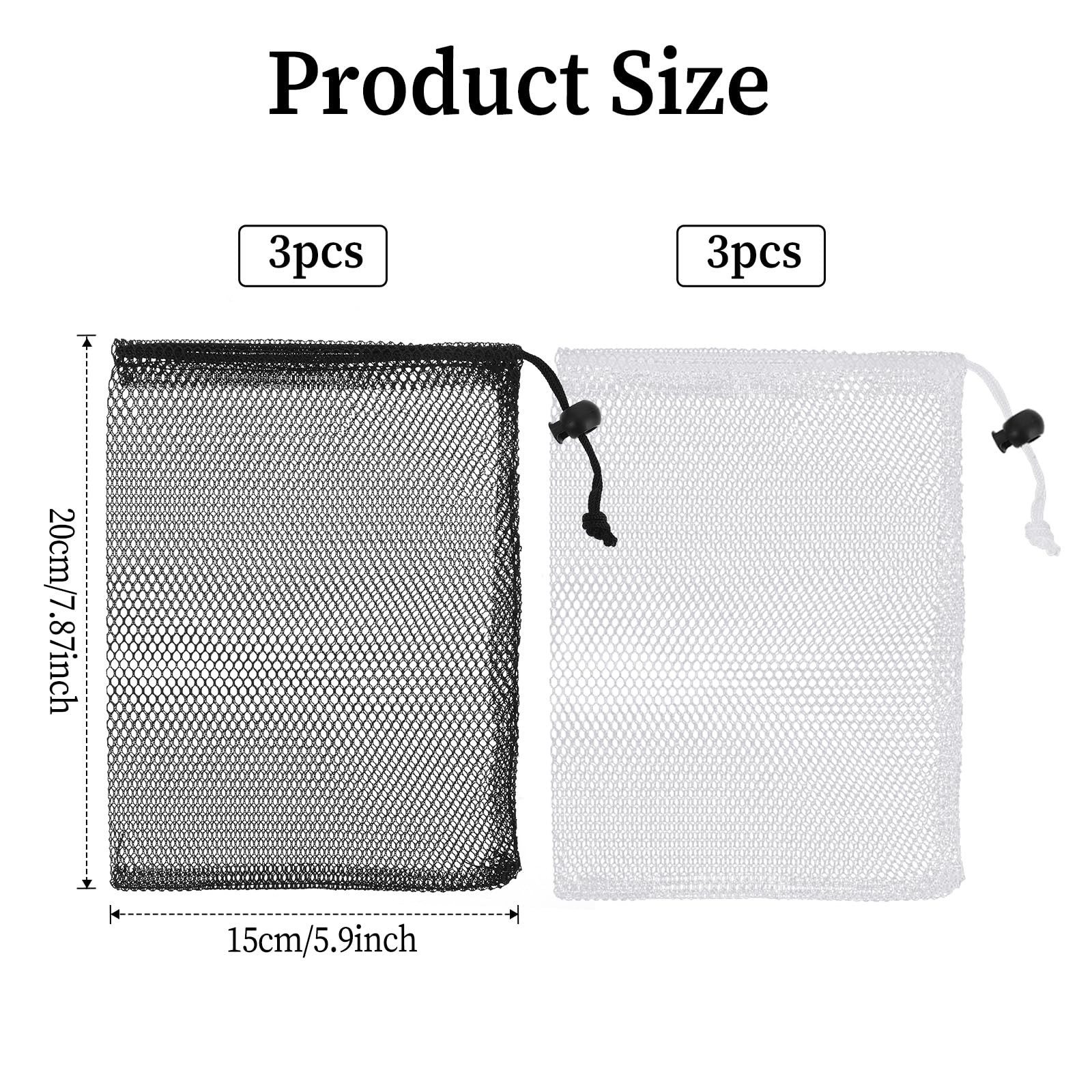 6 PCS Small Mesh Drawstring Bags 7.87×5.9 Inch Nylon Travel Goods Black White