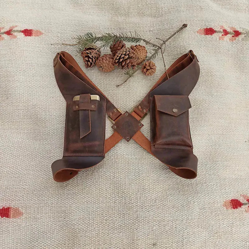 Medieval Steampunk Double Pocket Vest Bag Shoulder Chest Harness Belt Retro