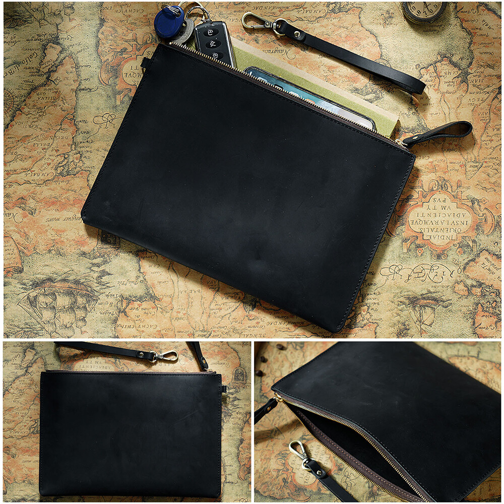 Men Genuine Leather Briefcase Wrist Clutch Wallet Organizer Tablet Bag For iPad