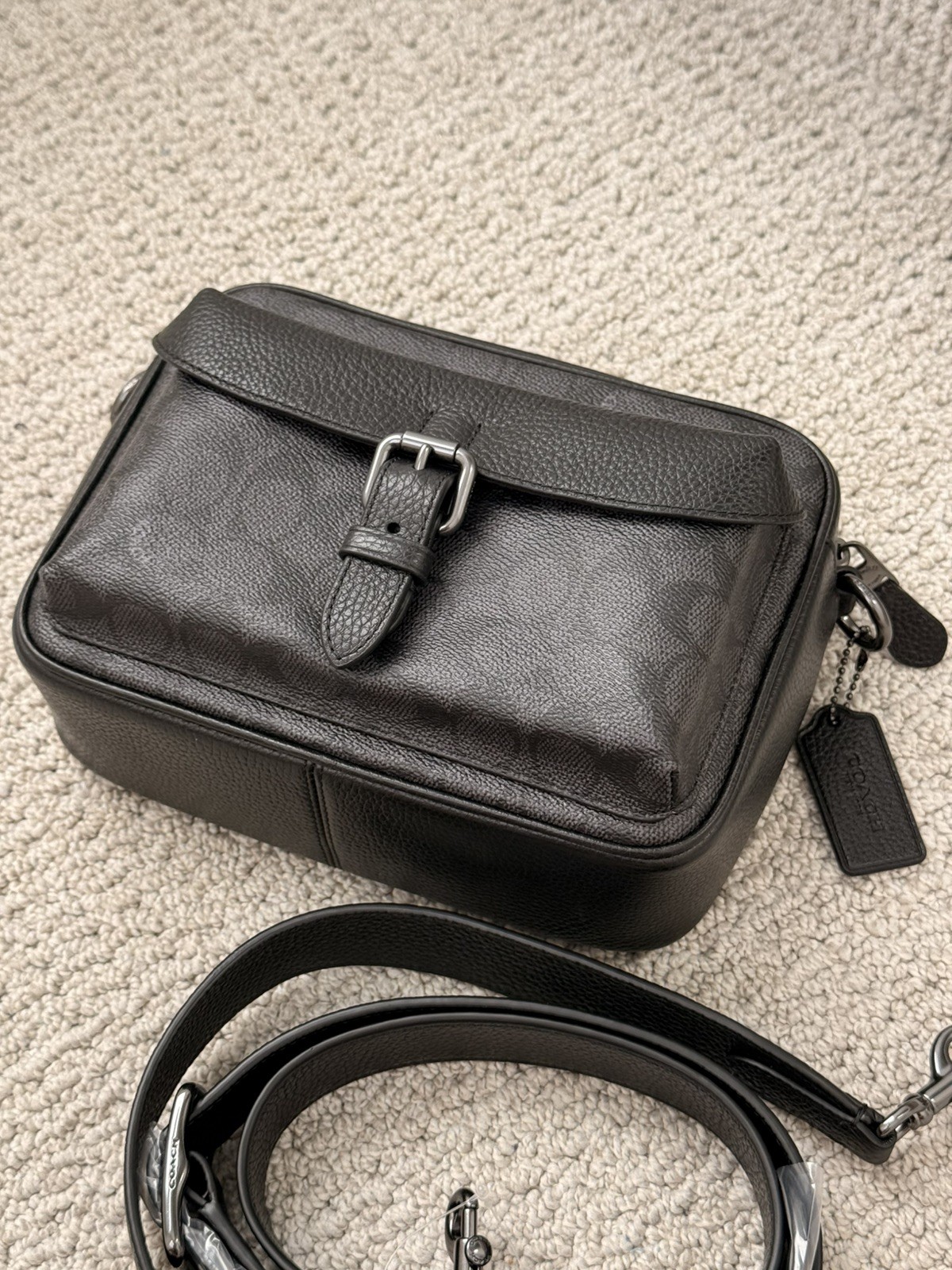 NWT 🖤 COACH MEN’S CW217 Warner Crossbody Bag In Signature Canvas Charcoal/Black