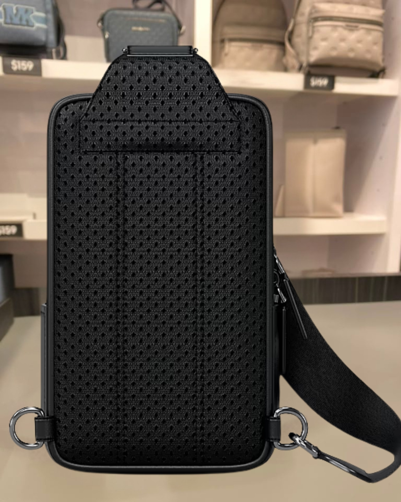 Michael Kors Cooper Medium Pebbled Leather Sling Pack Black Men Crossbody