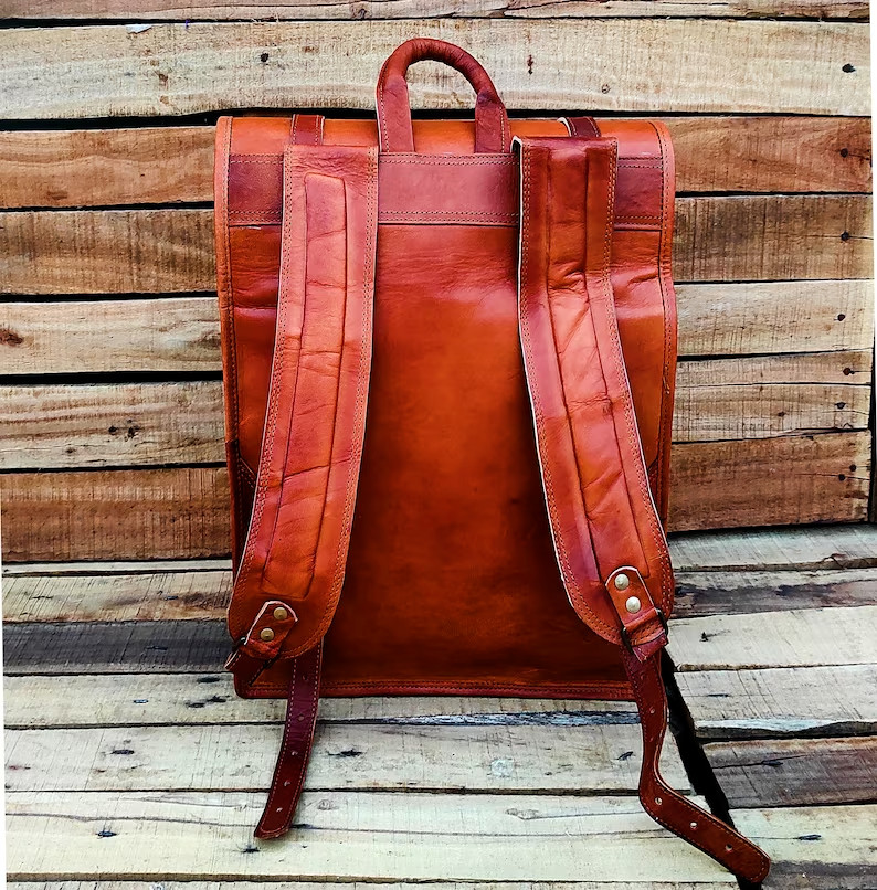 Leather Roll Top Backpack Large Leather Backpack 24in Weekender Leather Backpac