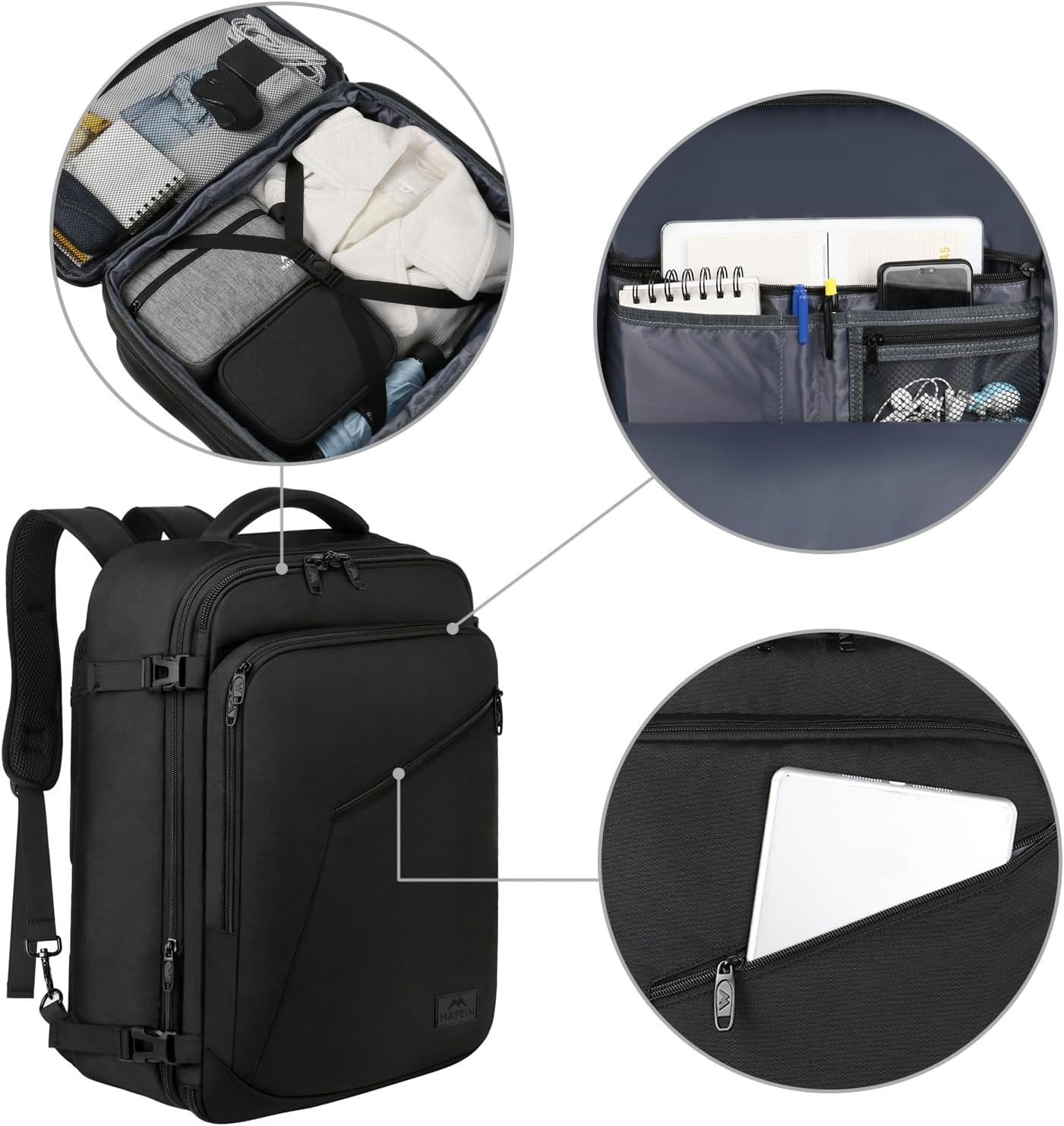 Carry On Backpack Water Resistant Lightweight Travel Bag 40L for Men Women