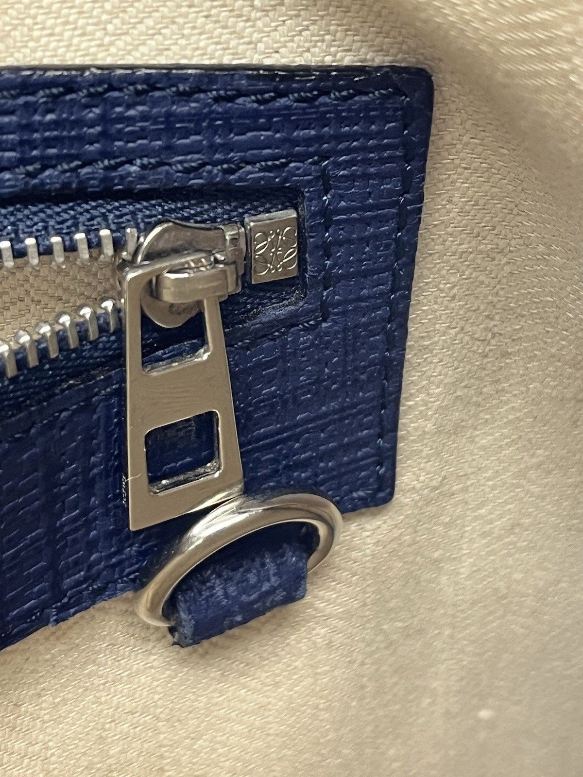 LOEWE Business Bag Linen Leather Briefcase Navy Blue