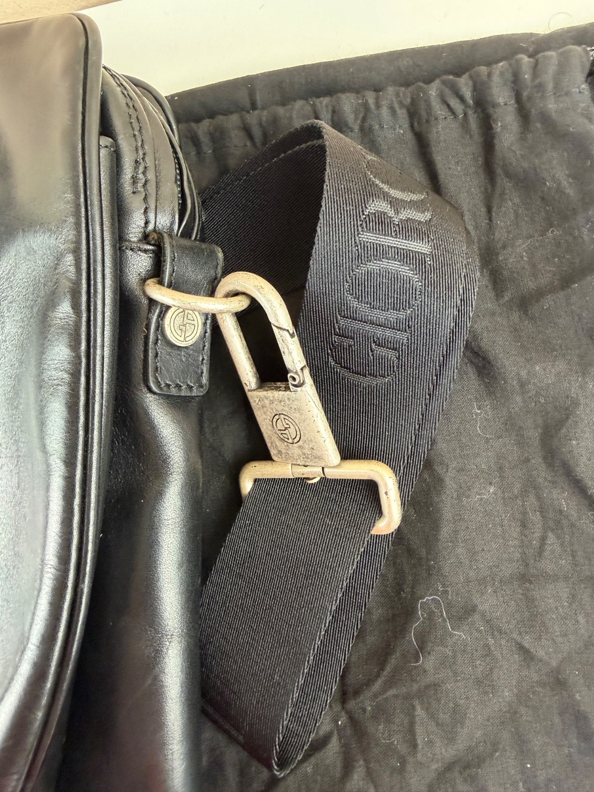 Giorgio Armani Black Leather Briefcase/Business Bag with Shoulder Strap