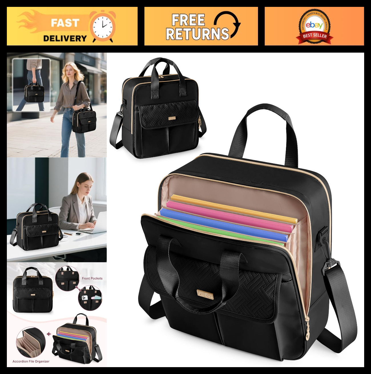 Versatile Teacher Bag with Accordion File Organizer, 15.6″ Laptop Briefcase for